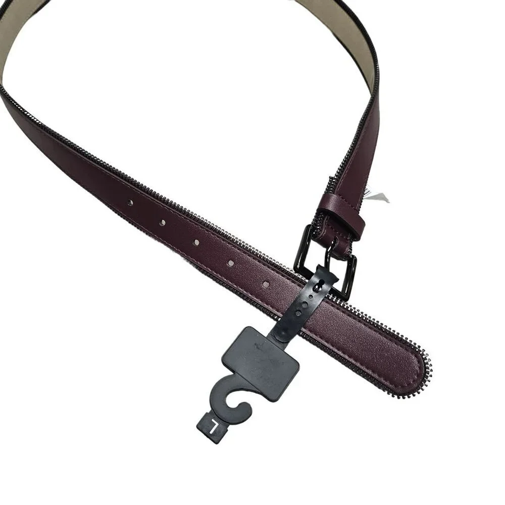 Brand Unknown NWT Burgundy Synthetic Leather Belt‎ Unique Zipper Edge Cyberpunk